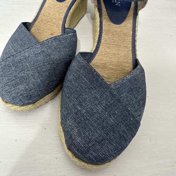 Lauren Ralph Lauren Wedges Women 11B Charla Denim Blue Canvas Espadrille Coastal - Picture 8 of 10